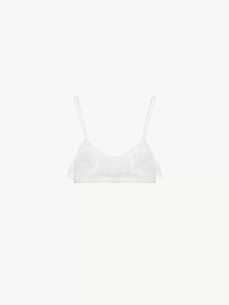 Biustonosz typu bralette z cienkimi ramiączkami i falbanką, wykonany z haftowanej koronki Biustonosz typu bralette z cienkimi ramiączkami i falbanką, wykonany z haftowanej koronki