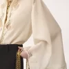 Bluzka z lejącej tkaniny z jedwabnej żorżety i koronki Bluzka z lejącej tkaniny z jedwabnej żorżety i koronki