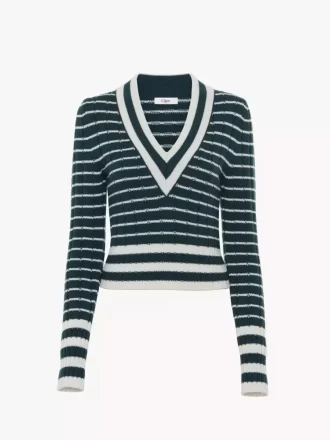 Dopasowany sweter z dekoltem w serek, wykonany z wełny merynosów