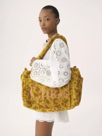 Duża torba typu tote Chloé Plage z żakardowego materiału frotte