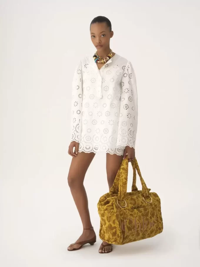 Duża torba typu tote Chloé Plage z żakardowego materiału frotte