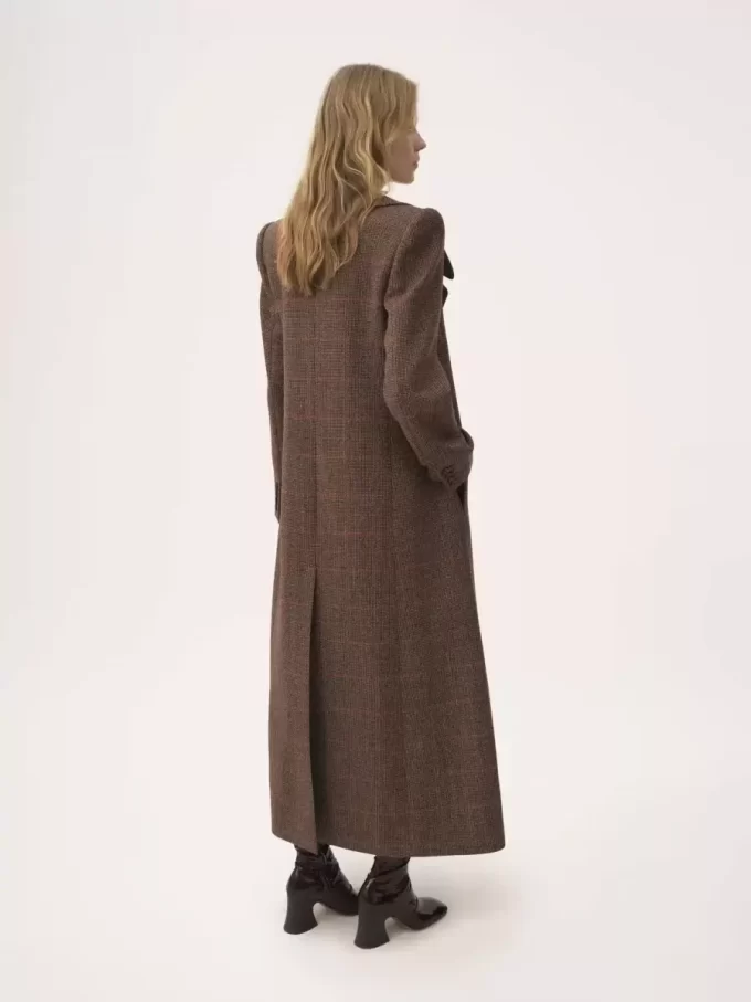 Długi dwurzędowy płaszcz z wełny w kratkę Długi dwurzędowy płaszcz z wełny w kratkę