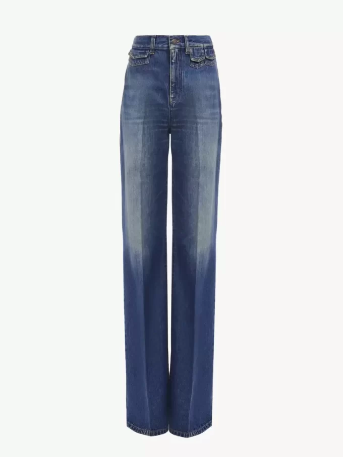 Jeansy dzwony z wysokim stanem z denimu Jeansy dzwony z wysokim stanem z denimu