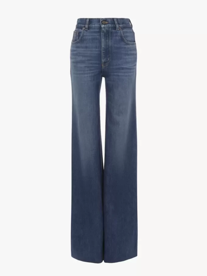 Jeansy dzwony z wysokim stanem z denimu Jeansy dzwony z wysokim stanem z denimu