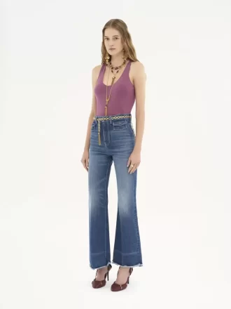 Jeansy dzwony z wysokim stanem z denimu