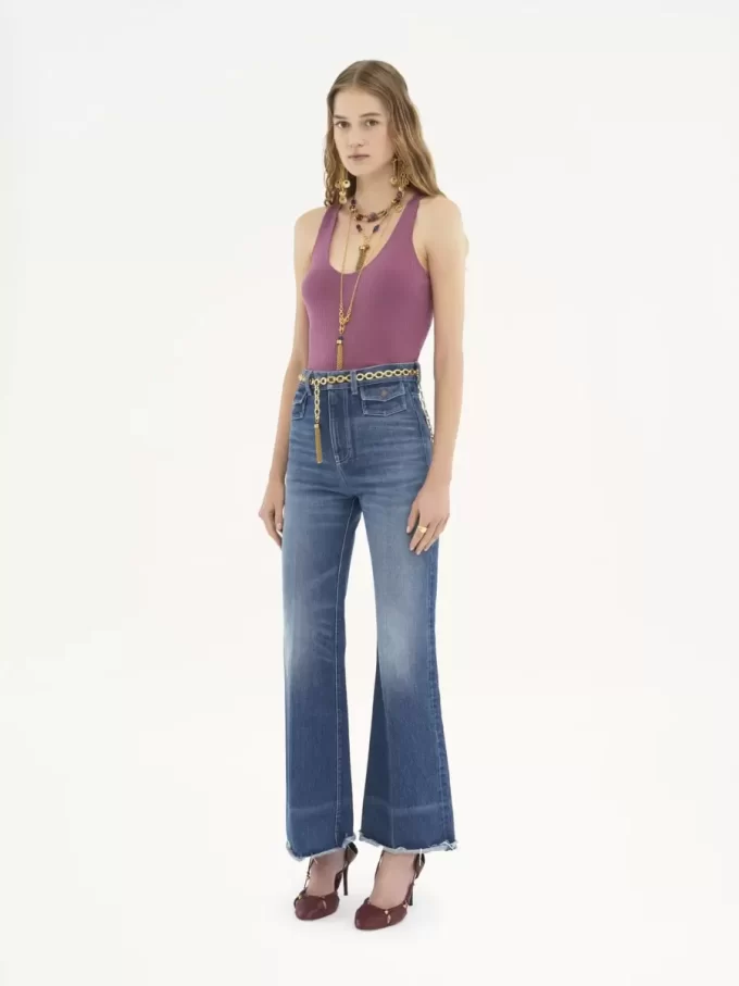 Jeansy dzwony z wysokim stanem z denimu Jeansy dzwony z wysokim stanem z denimu