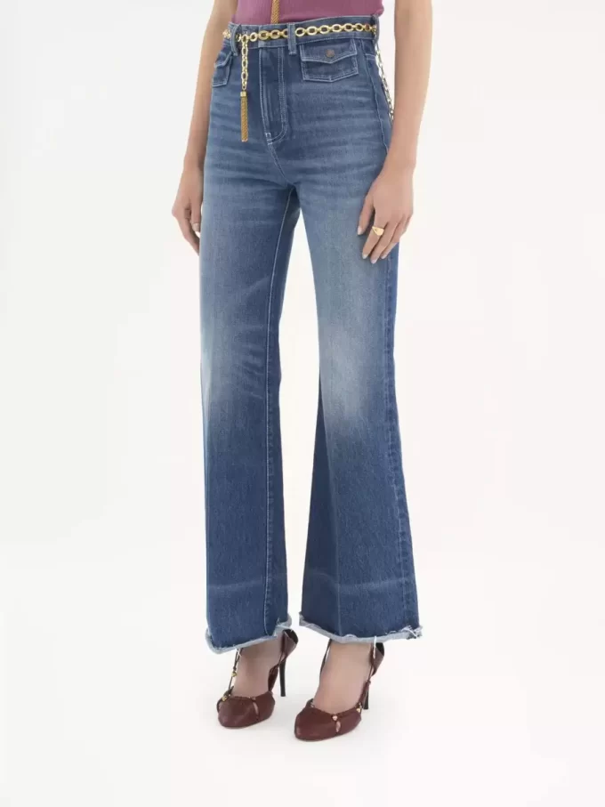Jeansy dzwony z wysokim stanem z denimu Jeansy dzwony z wysokim stanem z denimu