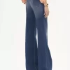 Jeansy dzwony z wysokim stanem z denimu Jeansy dzwony z wysokim stanem z denimu