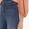 Jeansy dzwony z wysokim stanem z denimu Jeansy dzwony z wysokim stanem z denimu