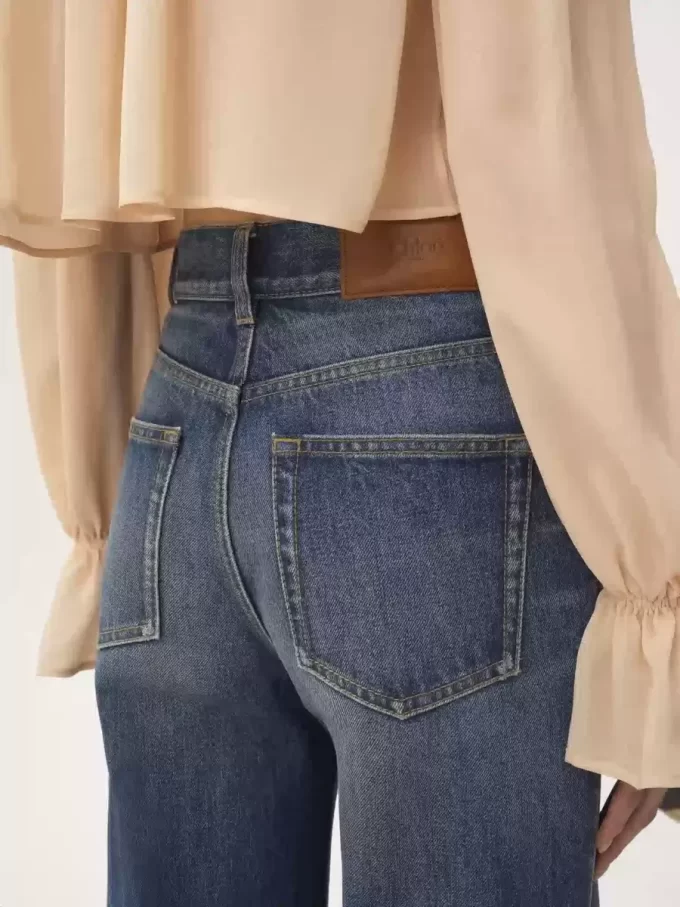 Jeansy dzwony z wysokim stanem z denimu Jeansy dzwony z wysokim stanem z denimu