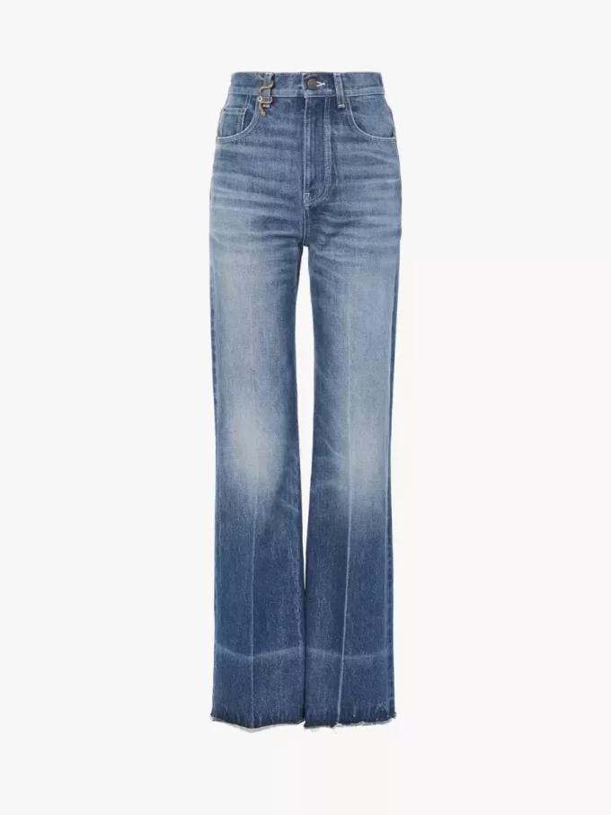 Jeansy z wysokim stanem i rozszerzanymi nogawkami typu bootcut z denimu