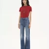 Jeansy z wysokim stanem i rozszerzanymi nogawkami typu bootcut z denimu