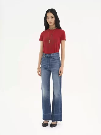 Jeansy z wysokim stanem i rozszerzanymi nogawkami typu bootcut z denimu