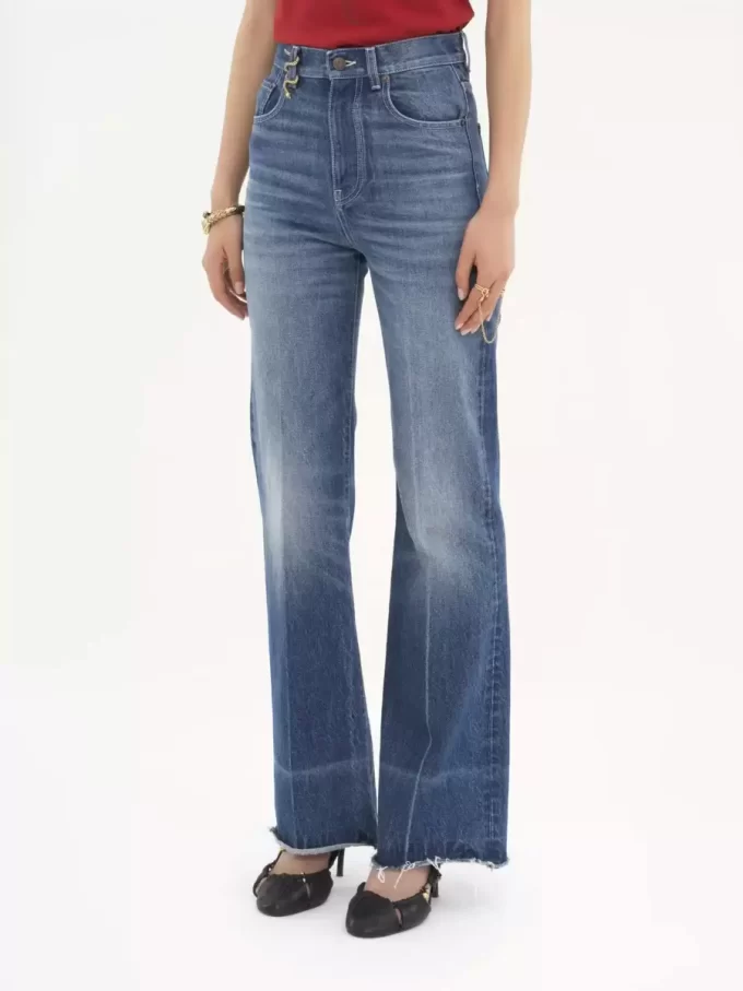 Jeansy z wysokim stanem i rozszerzanymi nogawkami typu bootcut z denimu