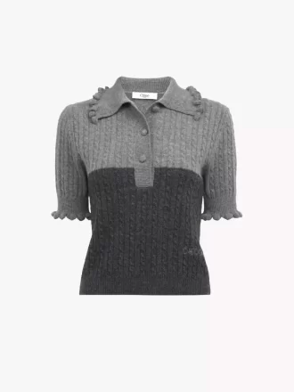Krótki sweter polo z dzianiny wełniano-kaszmirowej