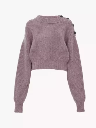 Krótki sweter z golfem z dzianiny z wełny merynosów
