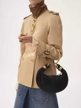 Mini torebka typu hobo z bransoletką ze skóry zamszowej