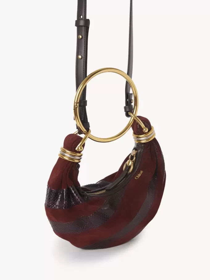 Mini torebka typu hobo z bransoletką ze skóry zamszowej i skóry węża Mini torebka typu hobo z bransoletką ze skóry zamszowej i skóry węża
