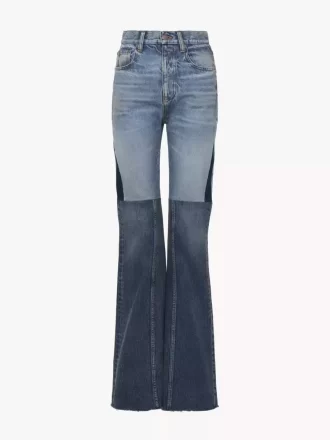 Rozszerzane jeansy z łatkami z denimu