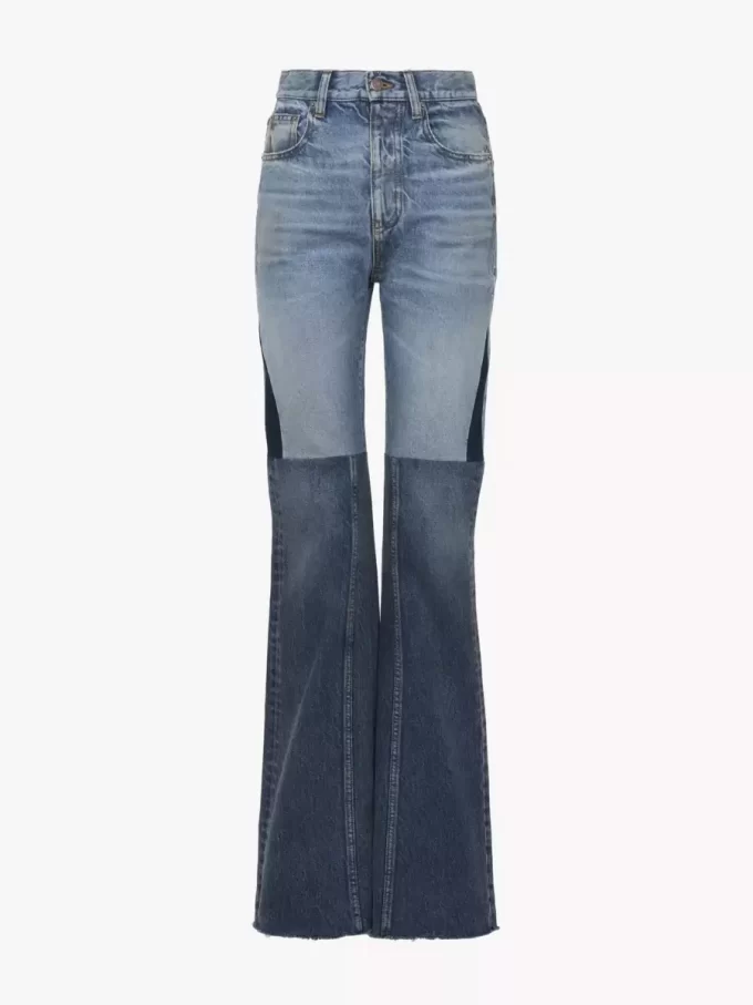Rozszerzane jeansy z łatkami z denimu Rozszerzane jeansy z łatkami z denimu