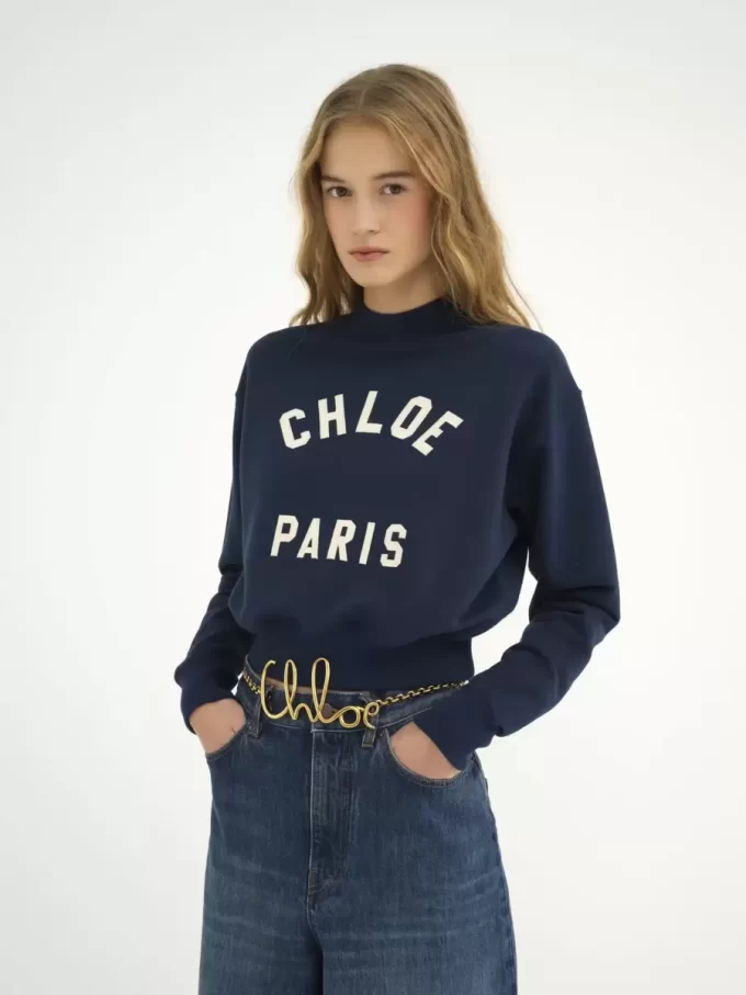 Sweter z logo i okrągłym dekoltem z bawełnianego polaru Sweter z logo i okrągłym dekoltem z bawełnianego polaru