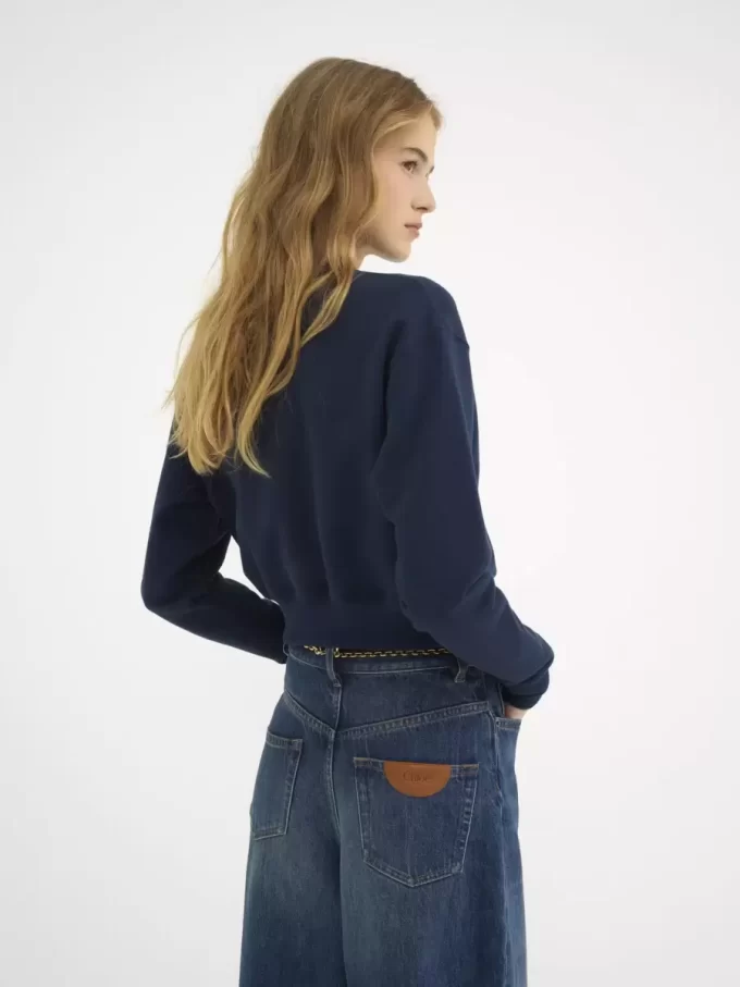 Sweter z logo i okrągłym dekoltem z bawełnianego polaru Sweter z logo i okrągłym dekoltem z bawełnianego polaru