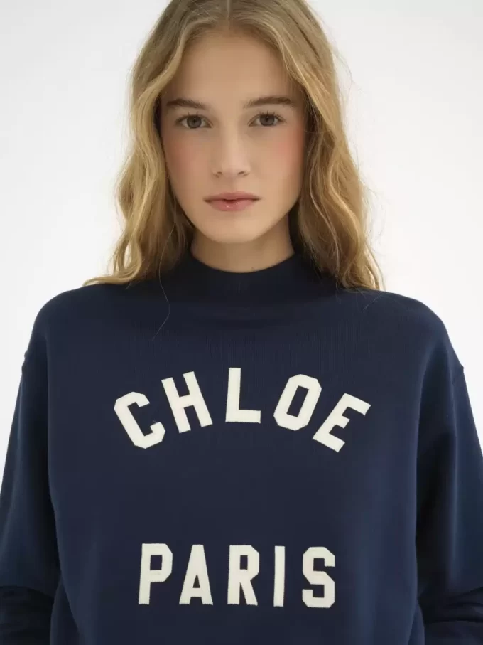 Sweter z logo i okrągłym dekoltem z bawełnianego polaru Sweter z logo i okrągłym dekoltem z bawełnianego polaru