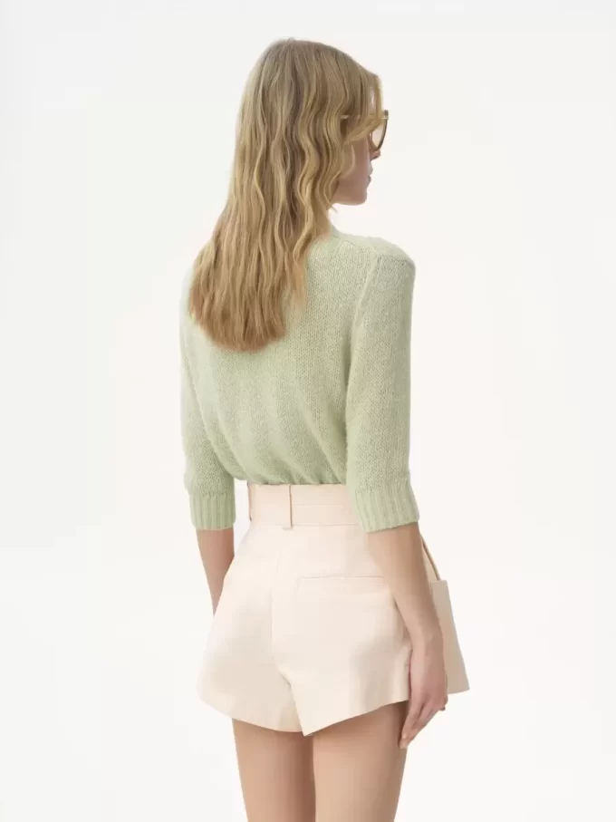 Sweter z logo i rękawami do łokcia, wykonany z dzianiny z wełny alpaki i jedwabiu Sweter z logo i rękawami do łokcia, wykonany z dzianiny z wełny alpaki i jedwabiu