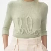 Sweter z logo i rękawami do łokcia, wykonany z dzianiny z wełny alpaki i jedwabiu Sweter z logo i rękawami do łokcia, wykonany z dzianiny z wełny alpaki i jedwabiu