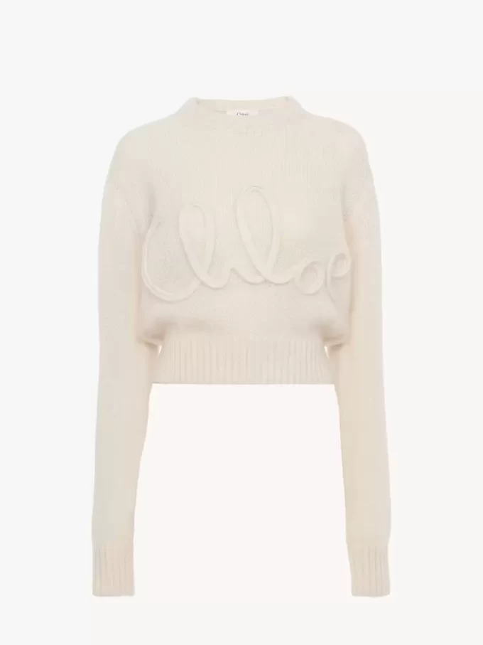 Sweter z logo z dzianiny z wełny alpaki i jedwabiu Sweter z logo z dzianiny z wełny alpaki i jedwabiu