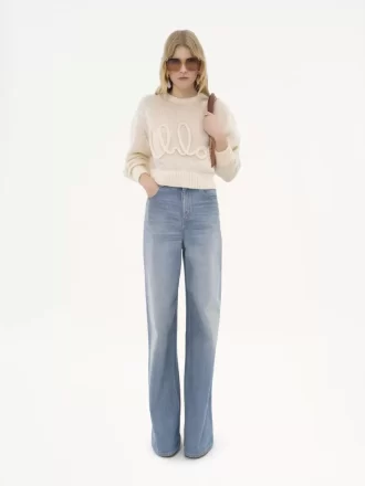 Sweter z logo z dzianiny z wełny alpaki i jedwabiu Sweter z logo z dzianiny z wełny alpaki i jedwabiu
