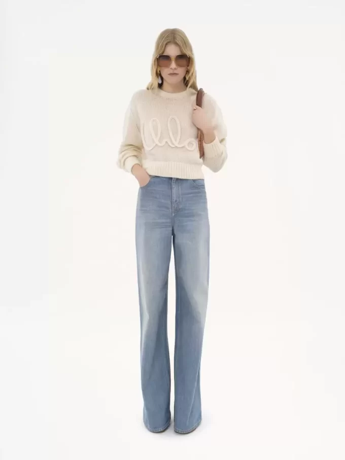 Sweter z logo z dzianiny z wełny alpaki i jedwabiu Sweter z logo z dzianiny z wełny alpaki i jedwabiu