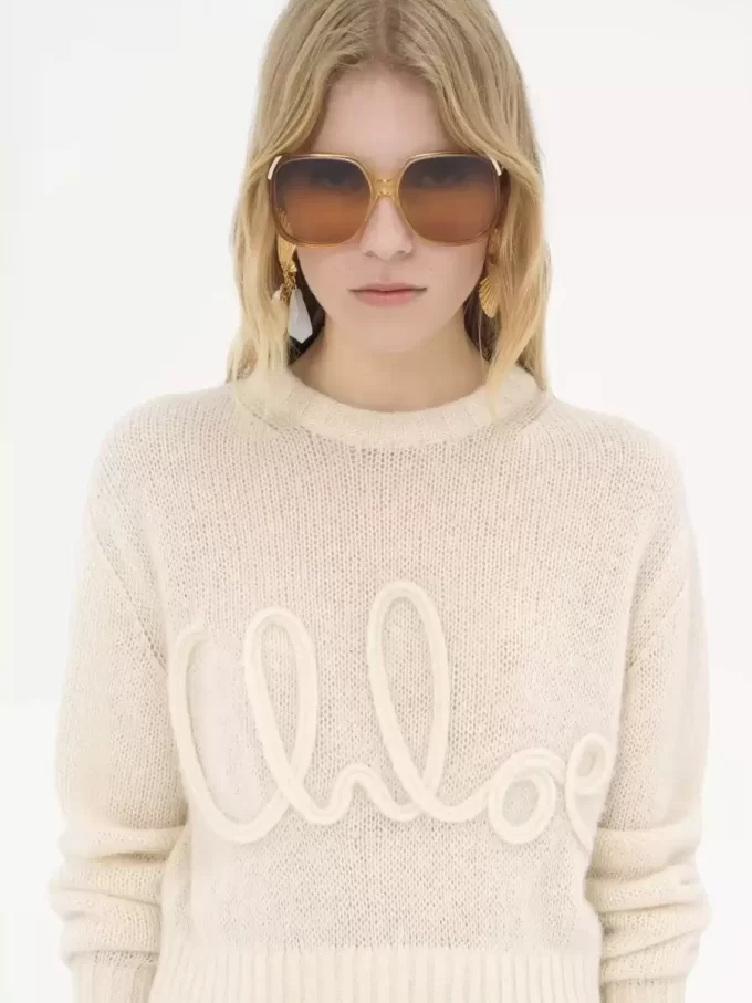 Sweter z logo z dzianiny z wełny alpaki i jedwabiu Sweter z logo z dzianiny z wełny alpaki i jedwabiu