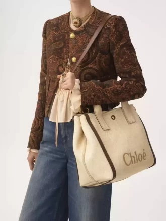 Torba typu tote Chloé Carry z włókien imitujących rafię