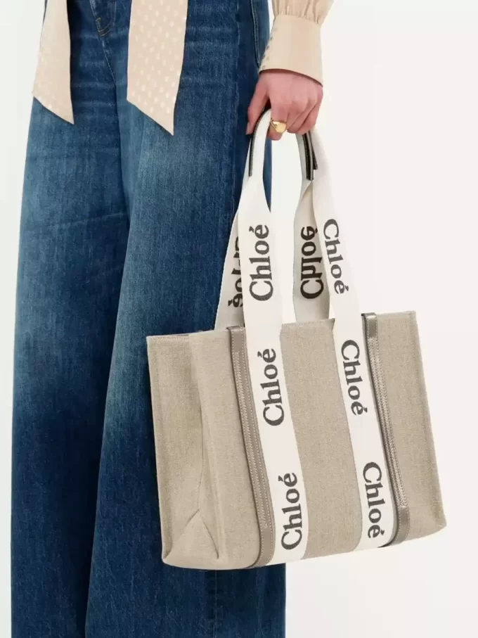 Torba typu tote Woody z lnu i skóry Torba typu tote Woody z lnu i skóry
