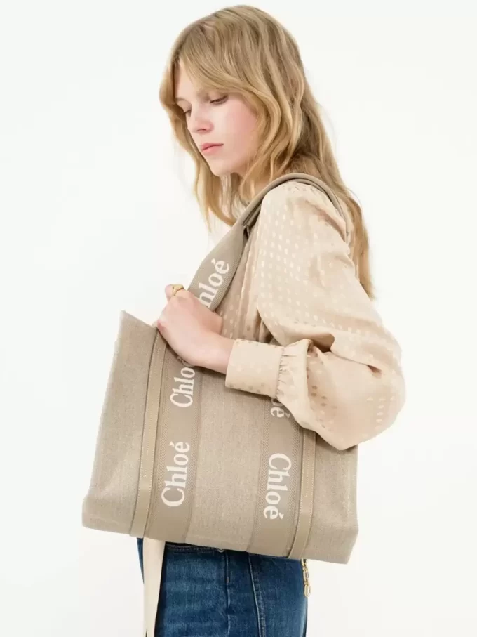 Torba typu tote Woody z lnu i skóry Torba typu tote Woody z lnu i skóry
