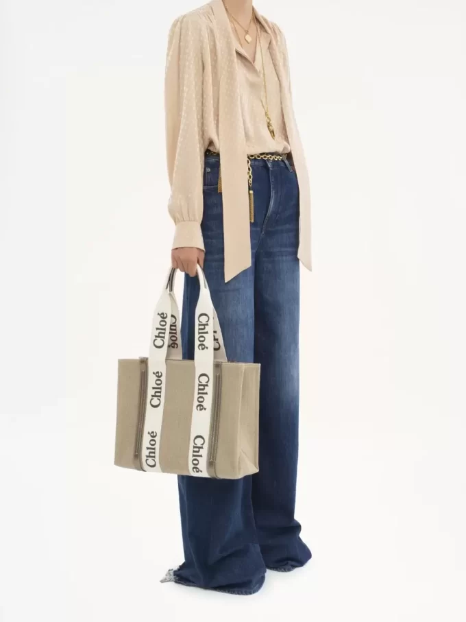 Torba typu tote Woody z lnu i skóry Torba typu tote Woody z lnu i skóry