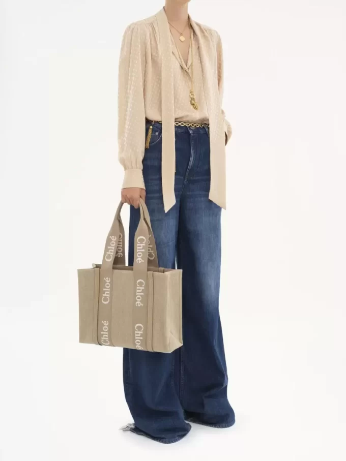 Torba typu tote Woody z lnu i skóry Torba typu tote Woody z lnu i skóry